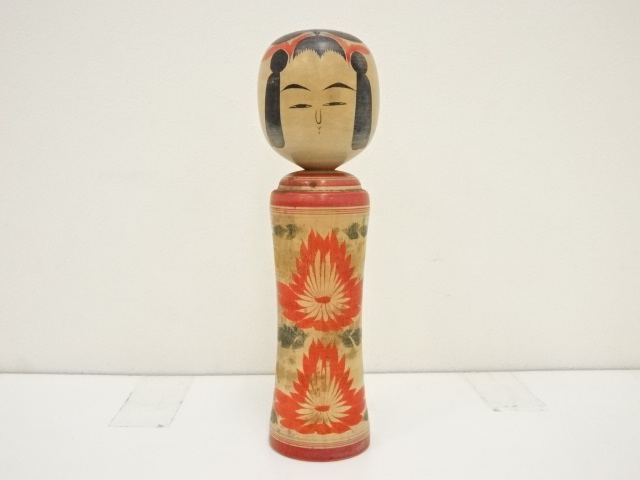 JAPANESE FOLK CRAFT / WOODEN KOKESHI DOLL / 30cm / SIGNED ARTISAN WORK